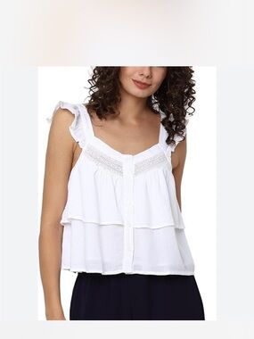 American Eagle White Ruffle-Tier Button-Front Camisole ruffle lace detail Medium